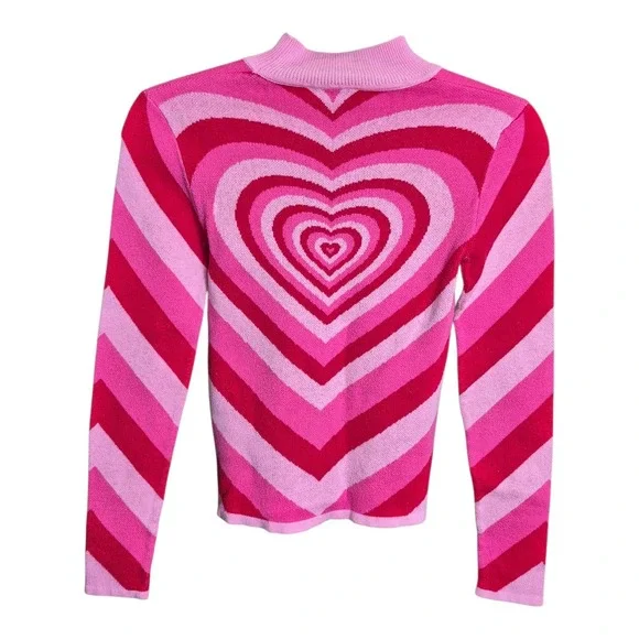 Lazy Oaf Heart Sweater Women's XS Pink Red Striped Y2K Style‎ Knit Cotton - Picture 3 of 6
